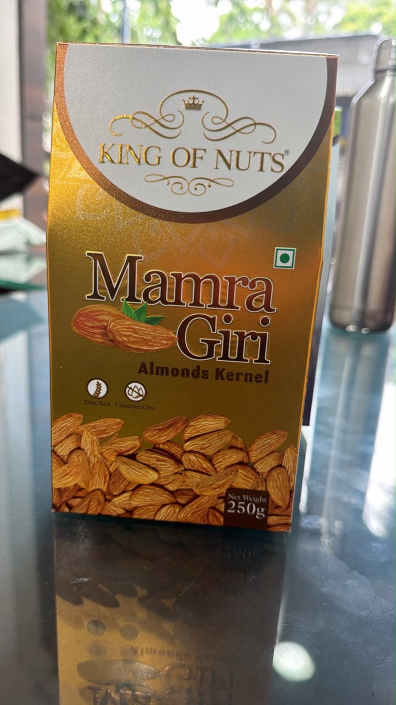 Gold Met-Pet carton with UV printing for almond kernels.