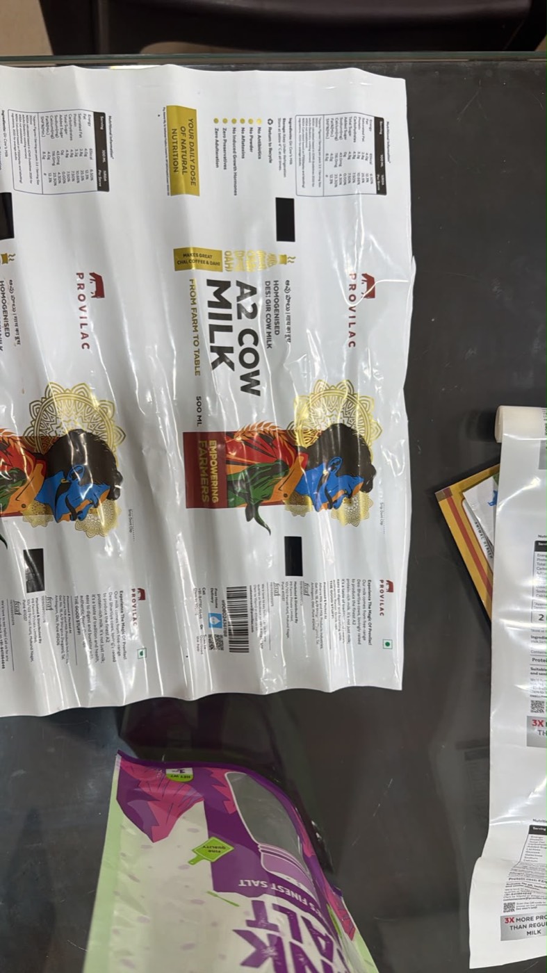 Finished high-barrier film for liquid milk pouches.