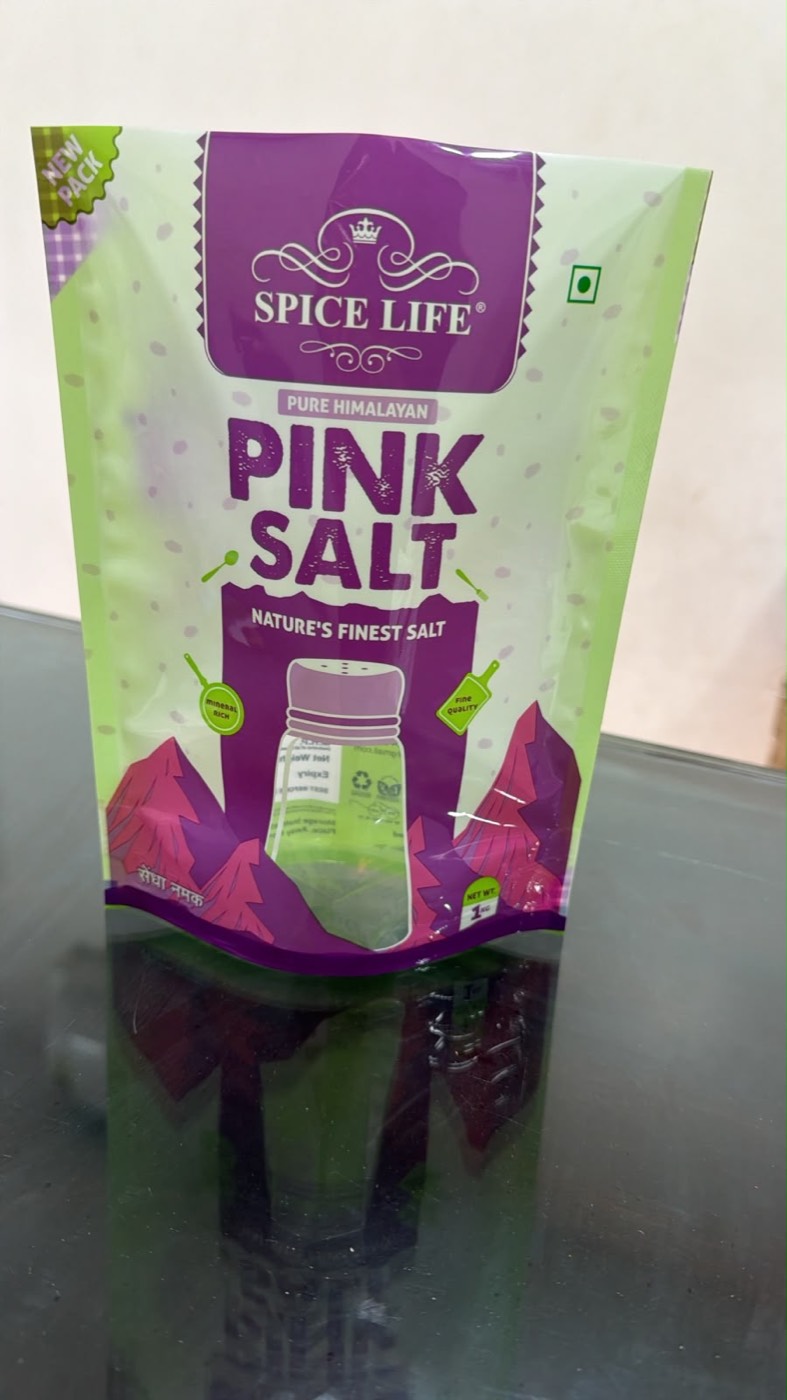 Printed pouch for retail salt packaging.